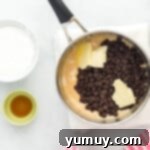 Dreamy Marshmallow Fudge 6 fudge ingredients in a saucepan