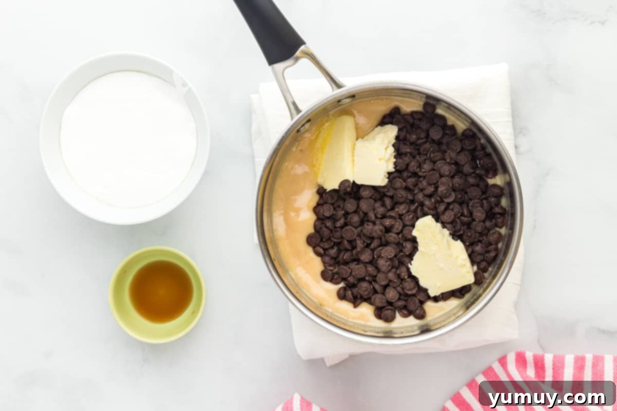 Dreamy Marshmallow Fudge 10 fudge ingredients in a saucepan