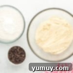cookie dough ingredients in mixing bowls