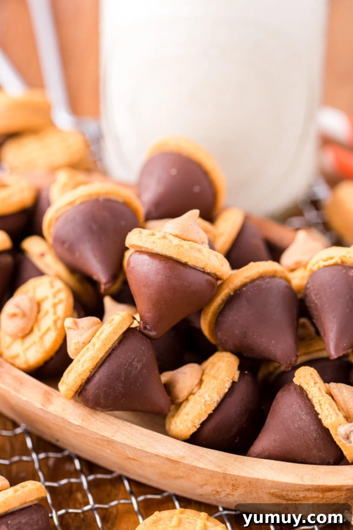Close up on adorable acorn cookies, perfect for fall