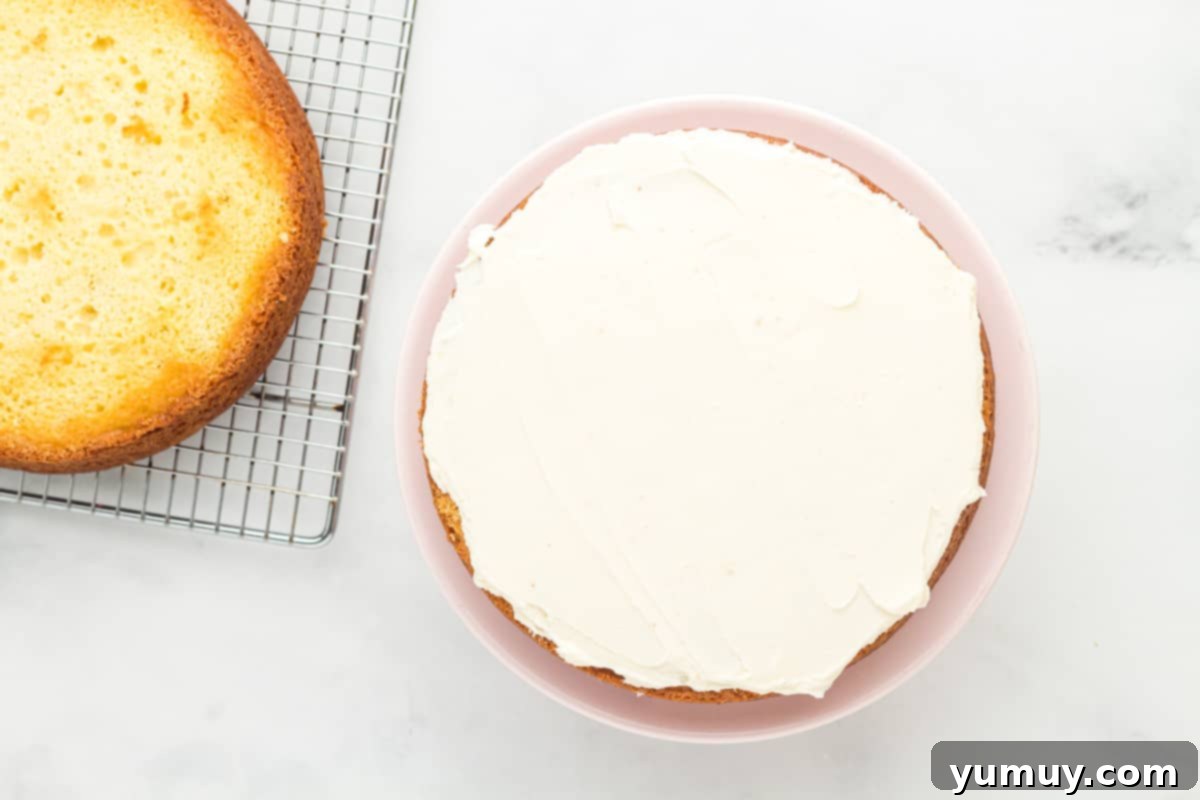 one layer of cake, frosted