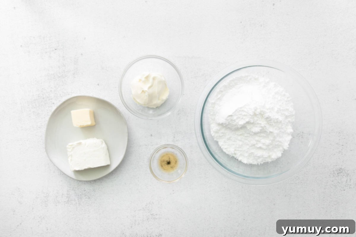 Decadent Tiramisu Cupcakes 15 ingredients for mascarpone frosting in individual bowls.