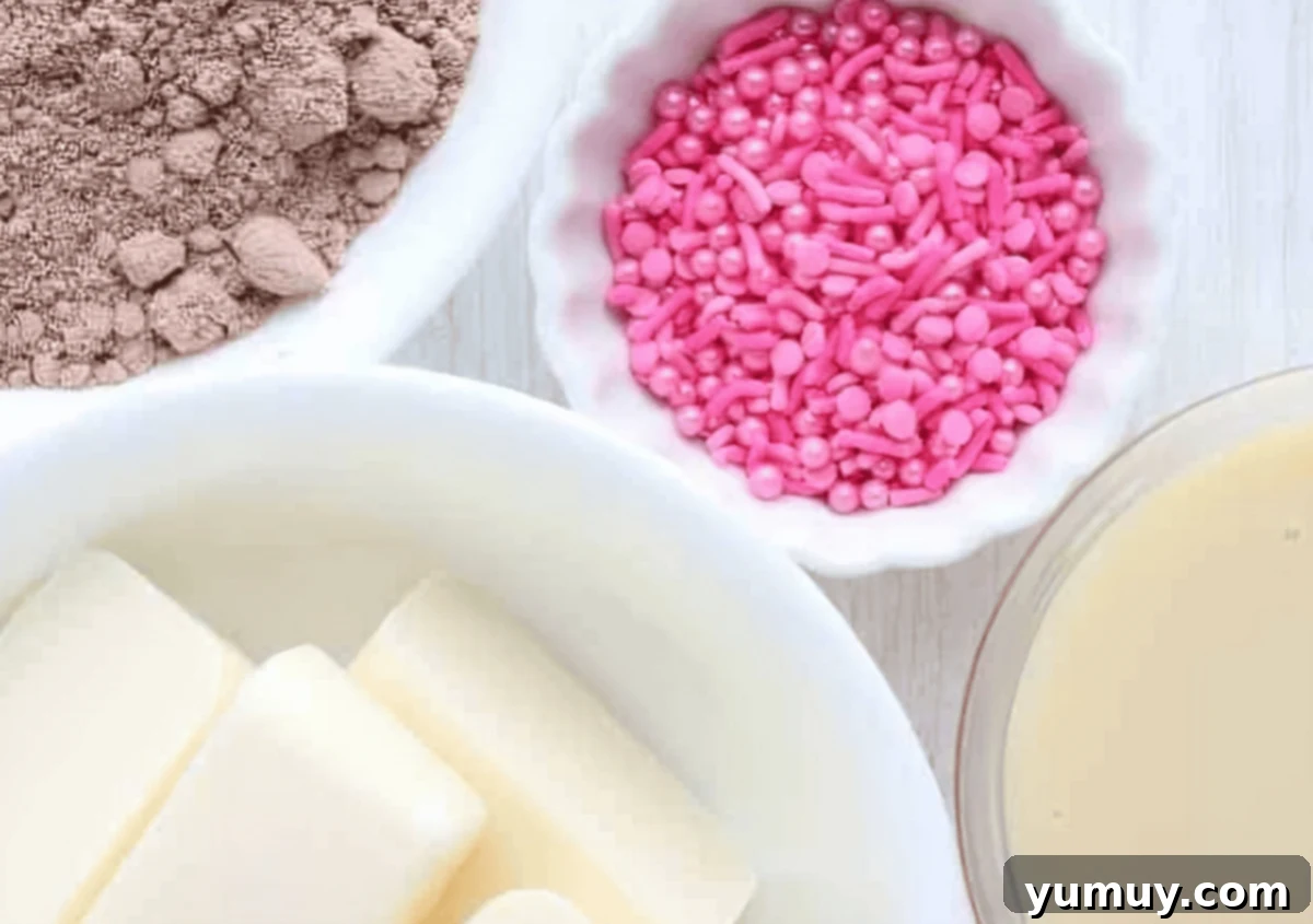 ingredients for red velvet fudge.