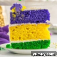 Mardi Gras Birthday Fiesta 5 Featured Mardi Gras Birthday Cake, showcasing its festive colors and appealing presentation.