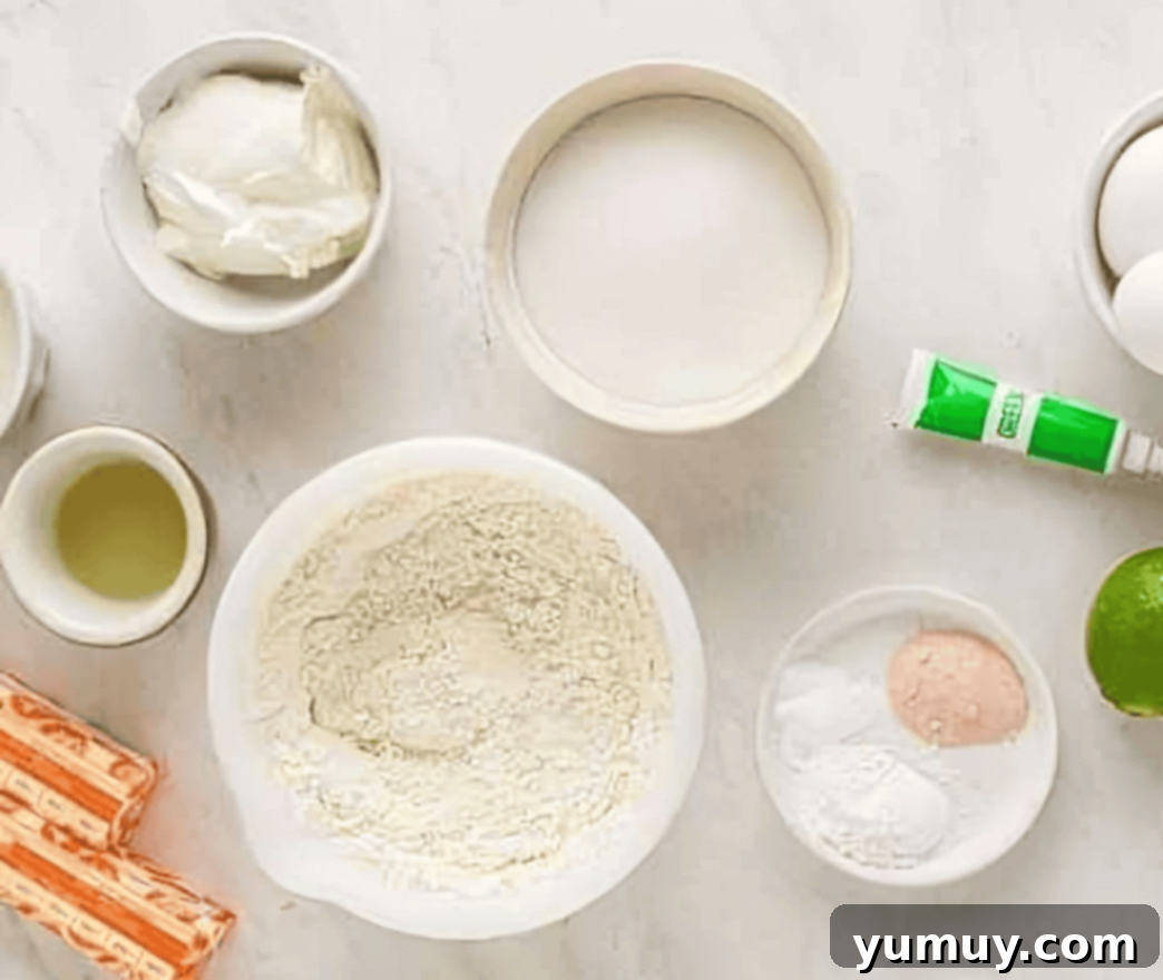 Cinco de Mayo Fiesta Cupcakes 5 ingredients for cinco de mayo cupcakes, including flour, baking powder, salt, and baking soda.