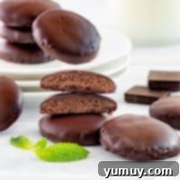 Featured image of a stack of Thin Mint cookies, showcasing their classic appearance and tempting chocolate-mint coating.