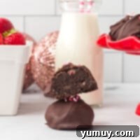 Gourmet strawberry truffles, featuring a rich chocolate coating and delicate strawberry notes.