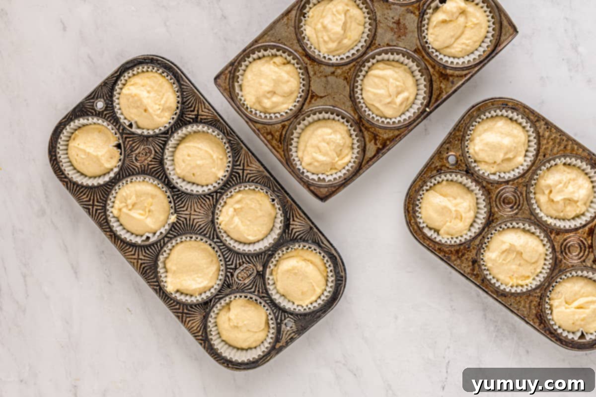 Muffin tins filled with cupcake batter.