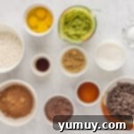 Emerald Fudge Brownies 5 overhead view of ingredients for avocado brownies.