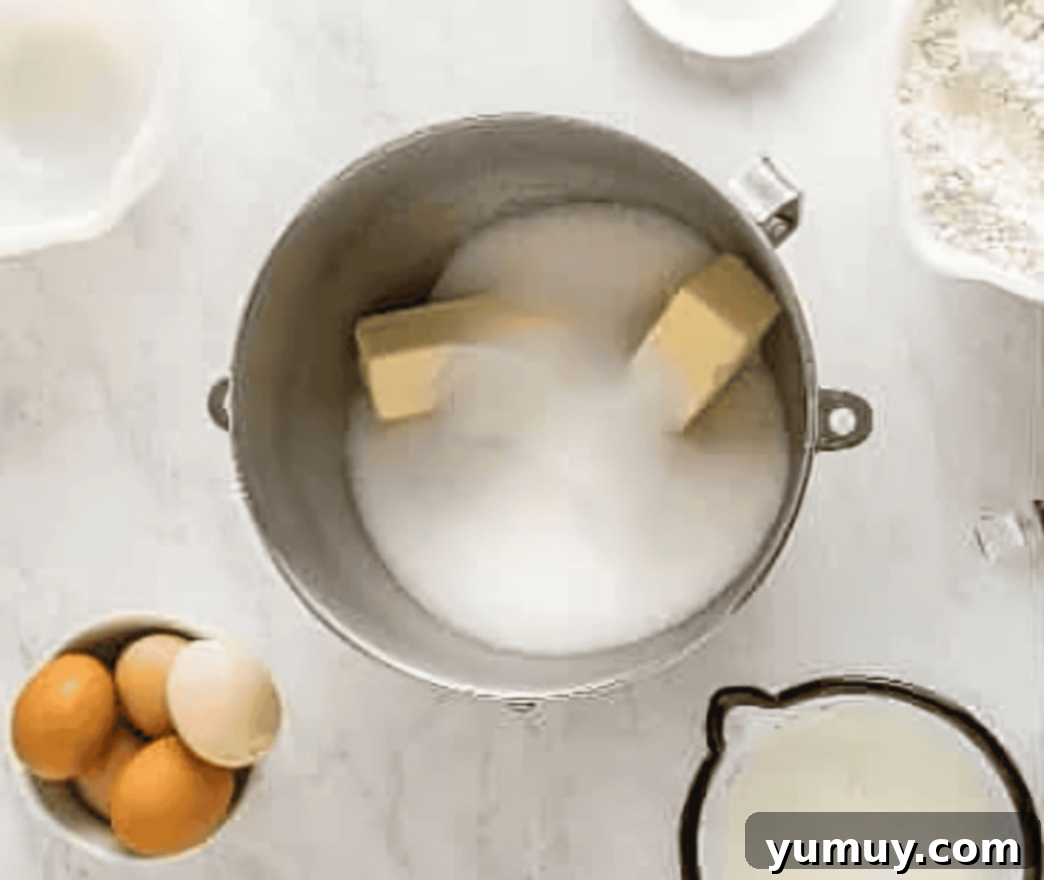 butter and sugar in the bowl of a stand mixer.