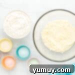 Wet and dry ingredients for jello cookies, prepared in separate bowls.