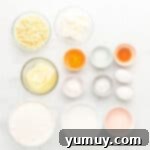 overhead view of ingredients for orange creamsicle cookies in individual bowls.