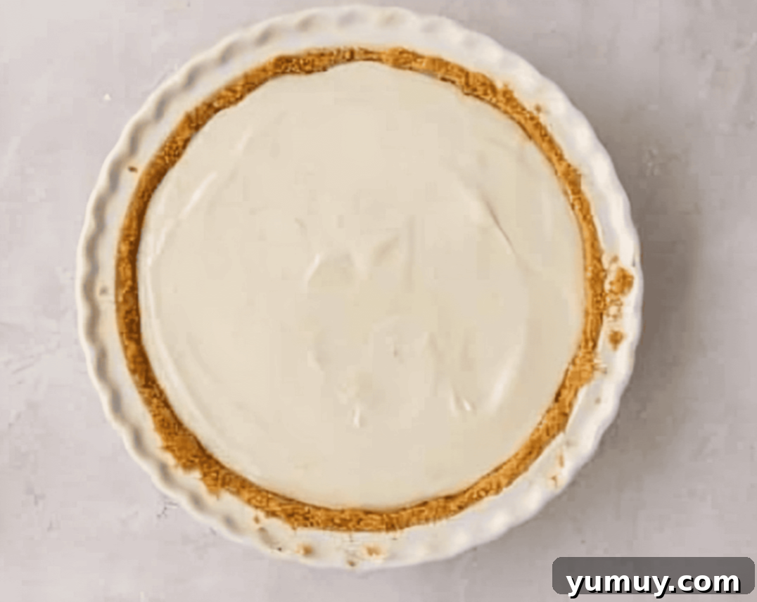 Sunshine Slice 11 key lime pie filling in a graham cracker crust after baking.