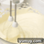 Pan di Spagna 7 Egg yolks being beaten with sugar and vanilla in a glass bowl.