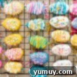 easter cookie dough truffles on a wire rack.