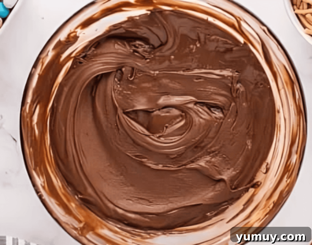 melted chocolate in a glass bowl.