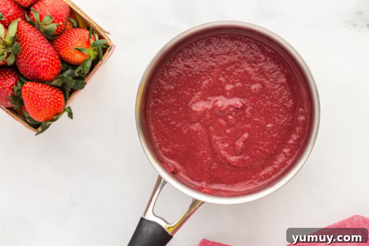 strawberry reduction in a saucepan.