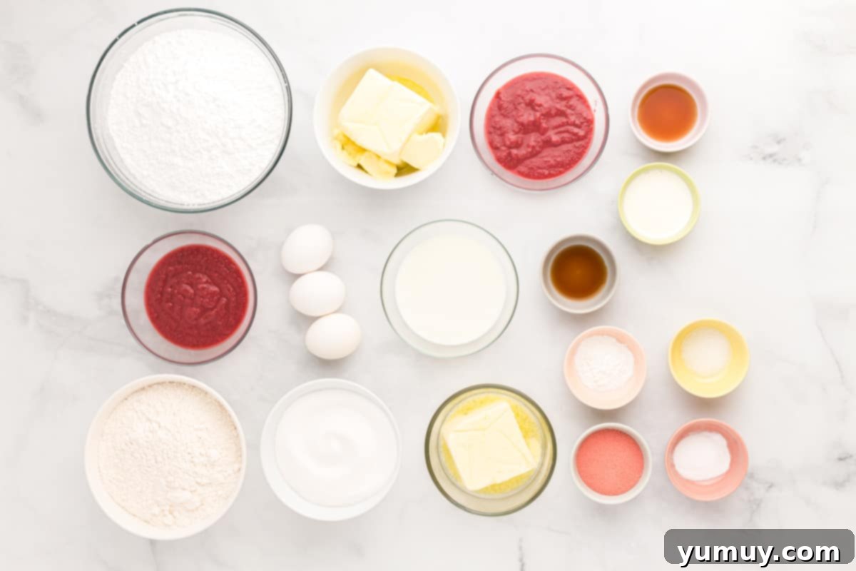 Ingredients for strawberry sheet cake.