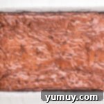 A pan of Slutty Brownies baking in the oven, showing the top layer of brownie.