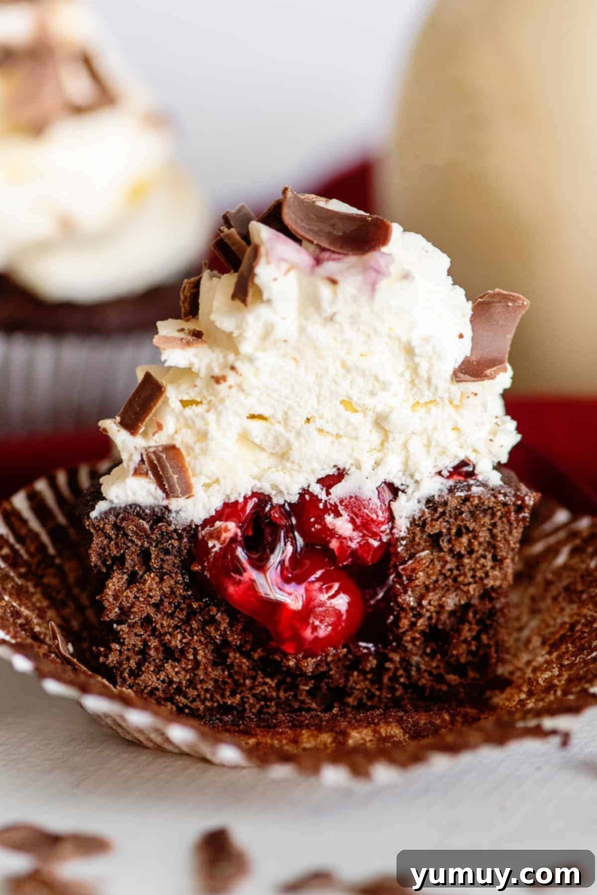 cherry stuffed black forest cupcake