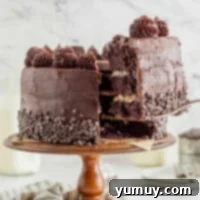 A magnificent featured chocolate cookie dough layer cake, beautifully frosted and ready to impress, embodying indulgence and expert craftsmanship.