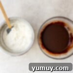 Decadent Chocolate Dream Cake 8 two bowls of chocolate mousse ingredients before combining