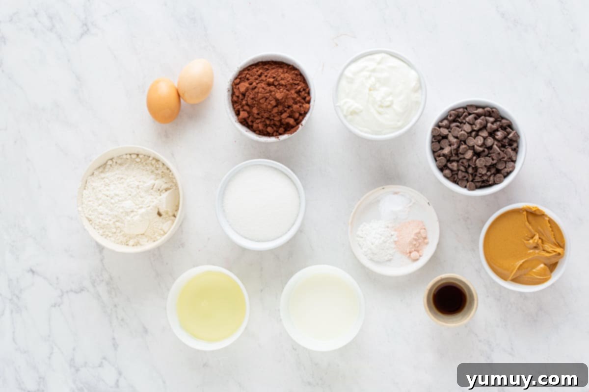 ingredients for chocolate peanut butter muffins