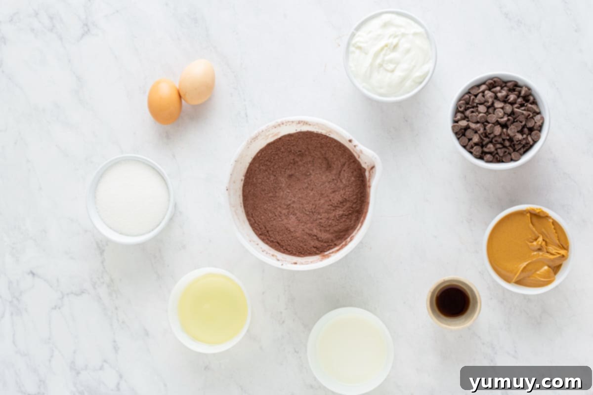 ingredients for chocolate peanut butter muffins