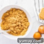 A mixture of graham cracker crumbs, melted butter, sugar, and pumpkin pie spice in a white bowl, ready to be formed into a crust.