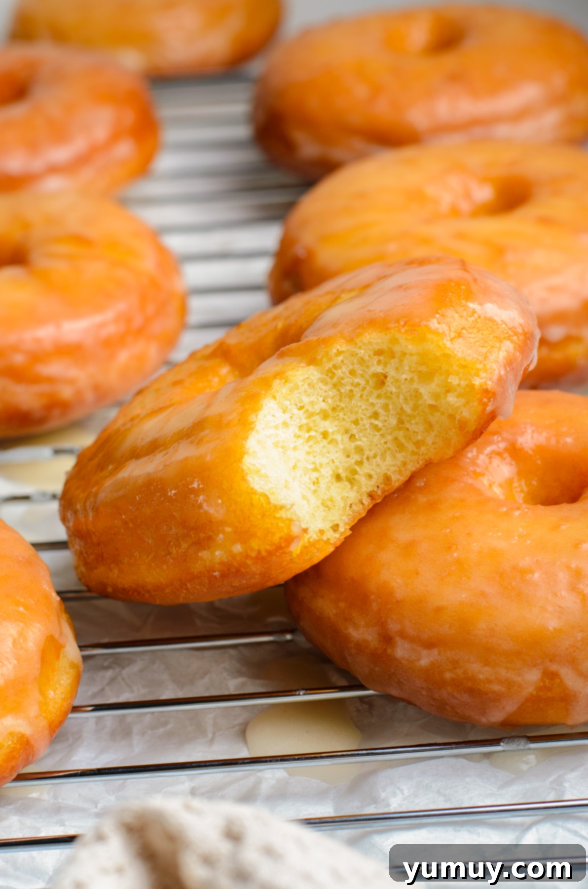 Homemade Krispy Kreme Glazed Donuts 2 close up on Krispy Kreme copycat glazed donuts