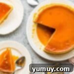 Slices of flan on individual plates, ready to be enjoyed.