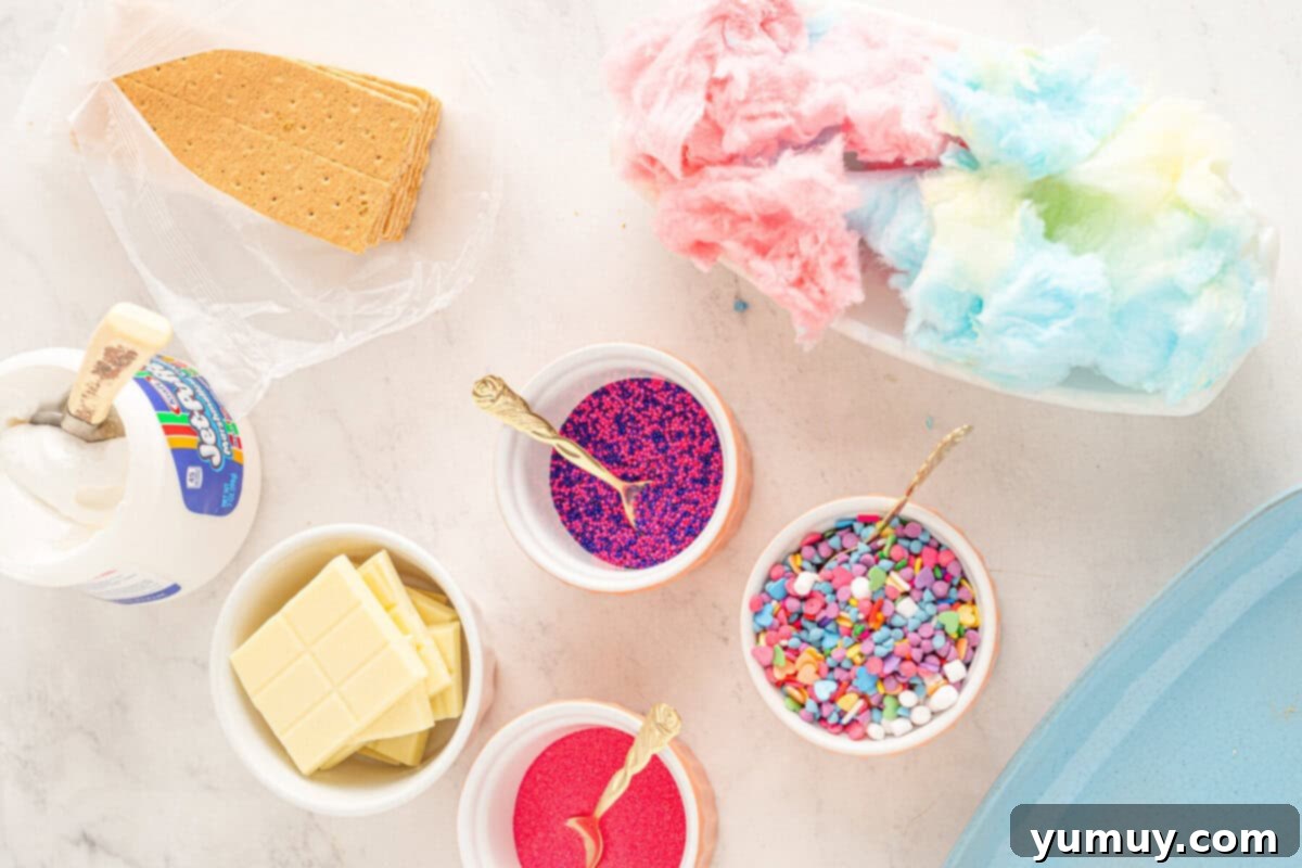 Cloud Nine S'mores 7 ingredients for cotton candy s'mores