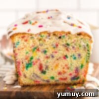 Featured image of a glazed Funfetti Pound Cake