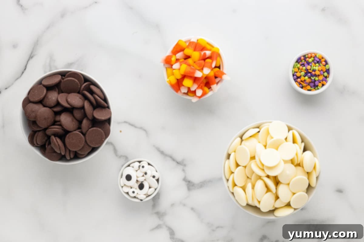 Candy pieces organized in small bowls.