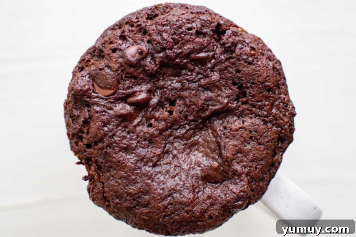 close up on microwave brownie