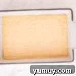 Crescent dough perfectly pressed into a rectangular baking pan, forming the base for the churro cheesecake bars.