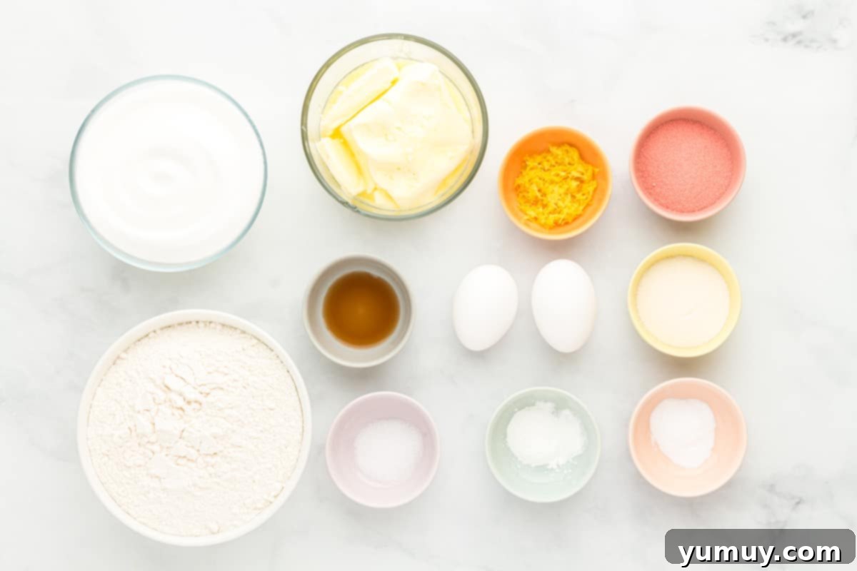 All the essential ingredients for making strawberry lemonade cookies laid out before starting the recipe.