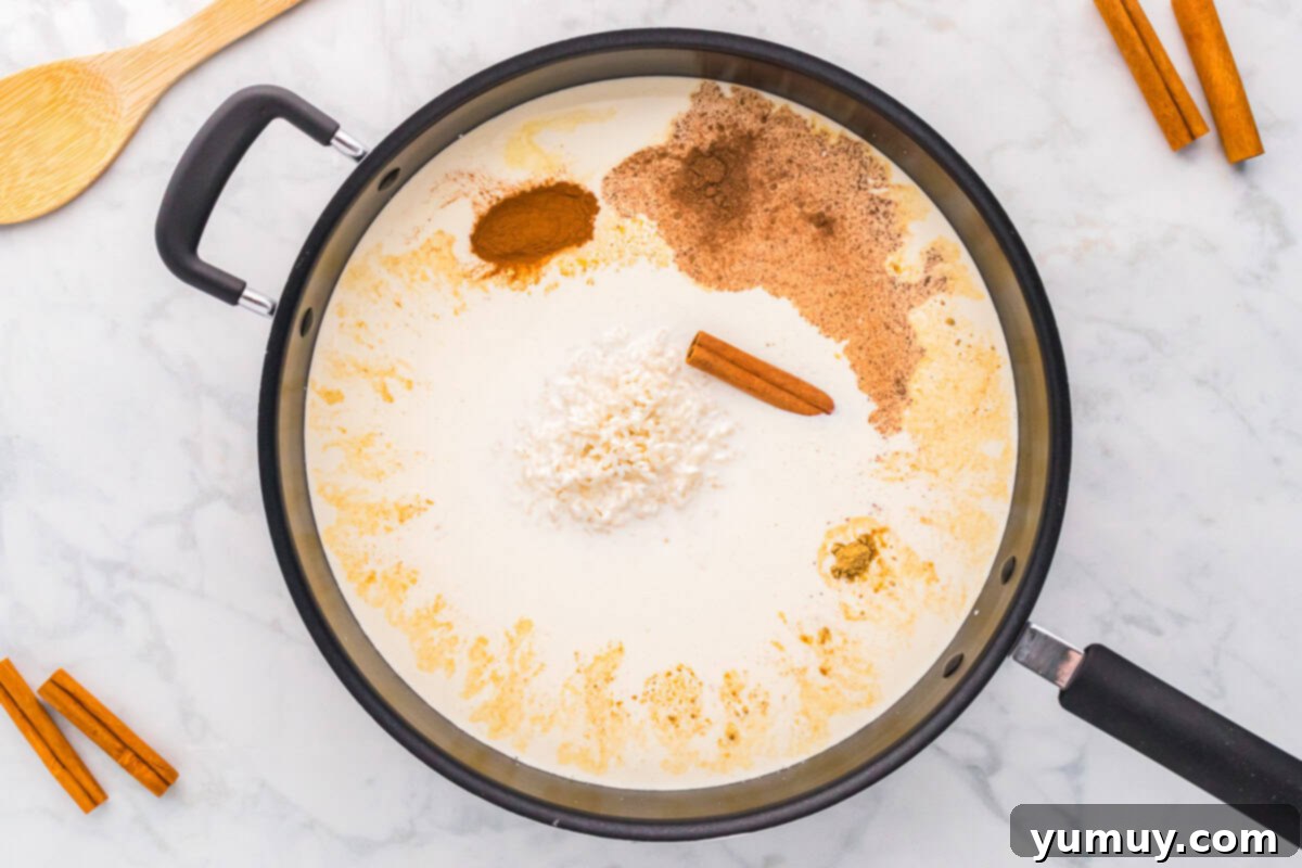 milk, cream, and spices in a saucepan.