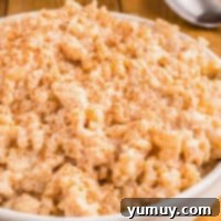 fluffy rice pudding in a white bowl.