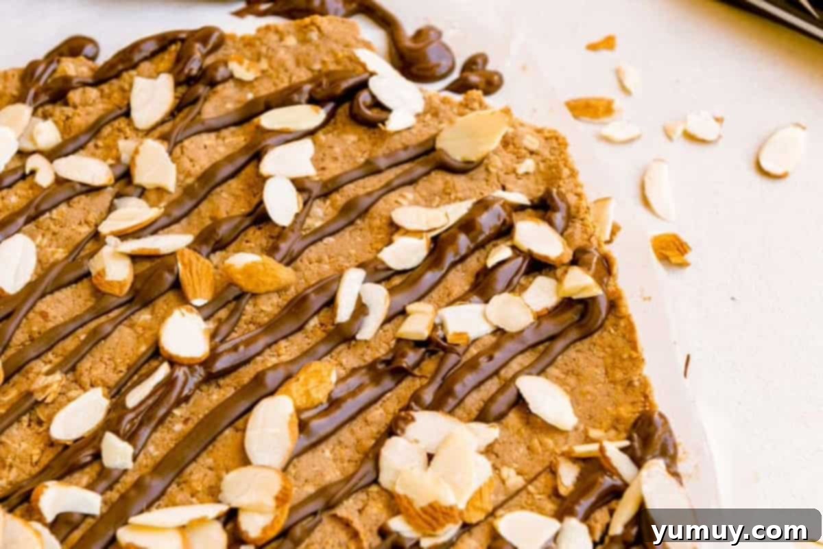 Crafting Your Perfect Protein Bars 11 homemade protein bars topped with a drizzle of chocolate and slivered almonds.