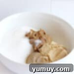 Dry ingredients perfectly combined in a mixing bowl, ready for the wet ingredients.