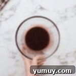 melted chocolate in a glass bowl.