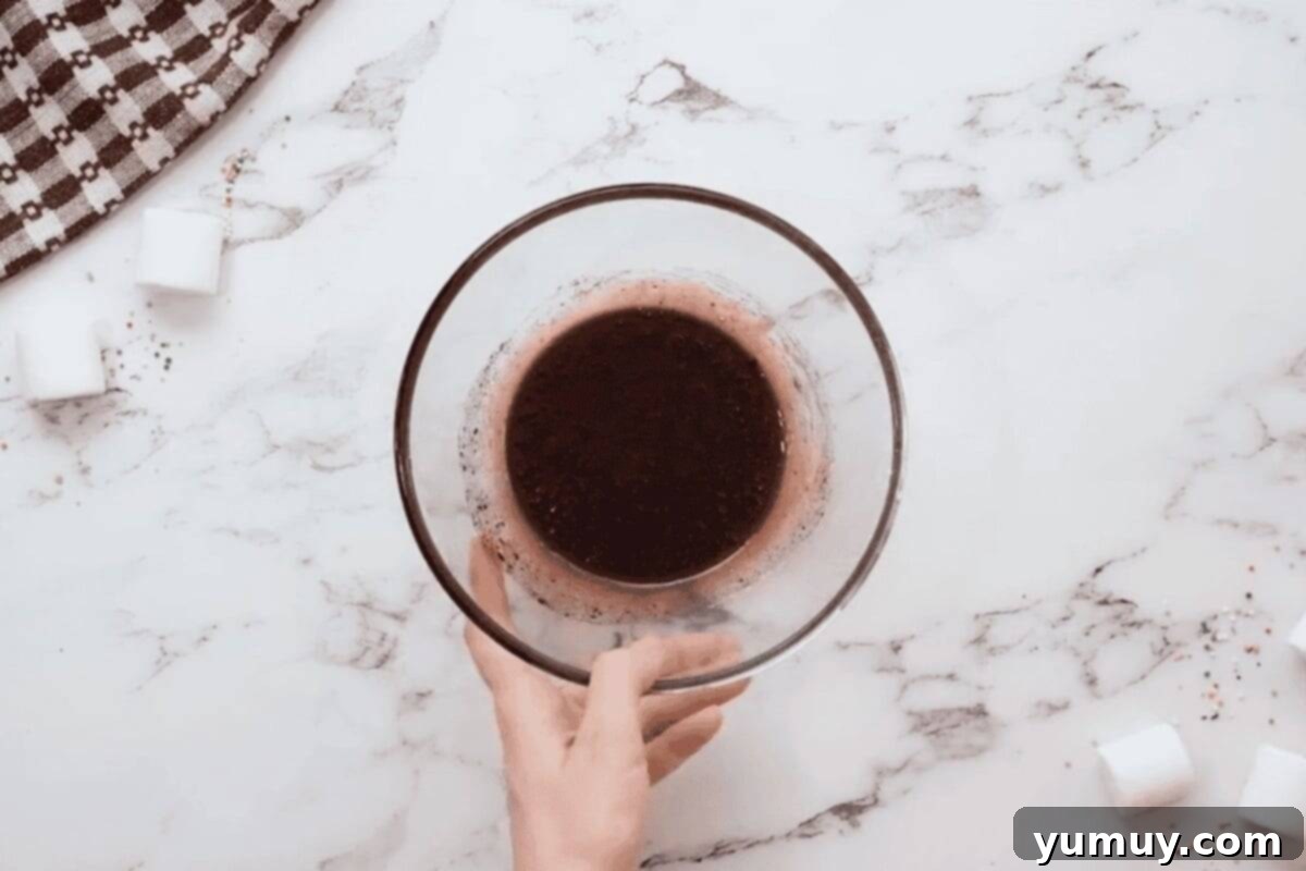 melted chocolate in a glass bowl.