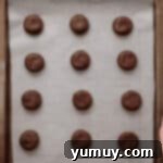 portioned hot chocolate cookies on a baking sheet before baking.