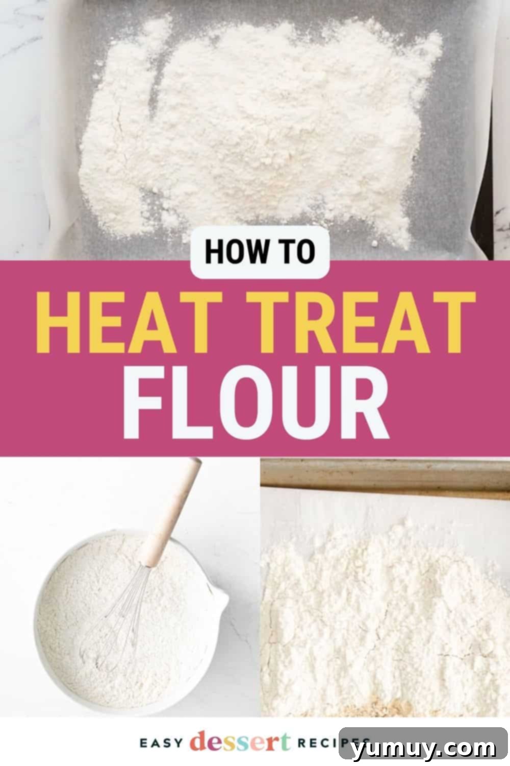 A close-up of a bowl of all-purpose flour, ready to be heat-treated for safe consumption in edible treats.