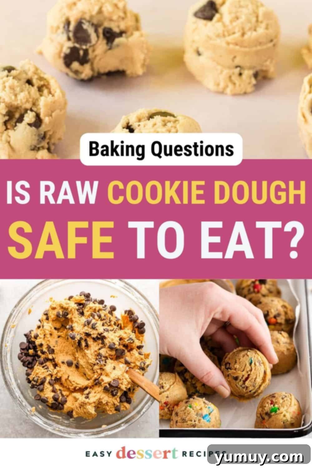 The Unbaked Truth About Cookie Dough 2 Baking Questions: is raw cookie dough safe to eat? A close-up of delicious raw chocolate chip cookie dough.