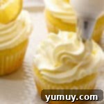 frosting lemon cupcakes with lemon whipped cream frosting.