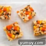 Spooky Crispy Halloween Squares 9 halloween rice krispie treats on cooling rack