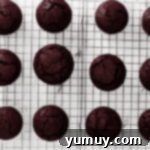 baked chocolate cupcakes on a wire rack.