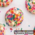 funfetti cookies with white chocolate chips on table
